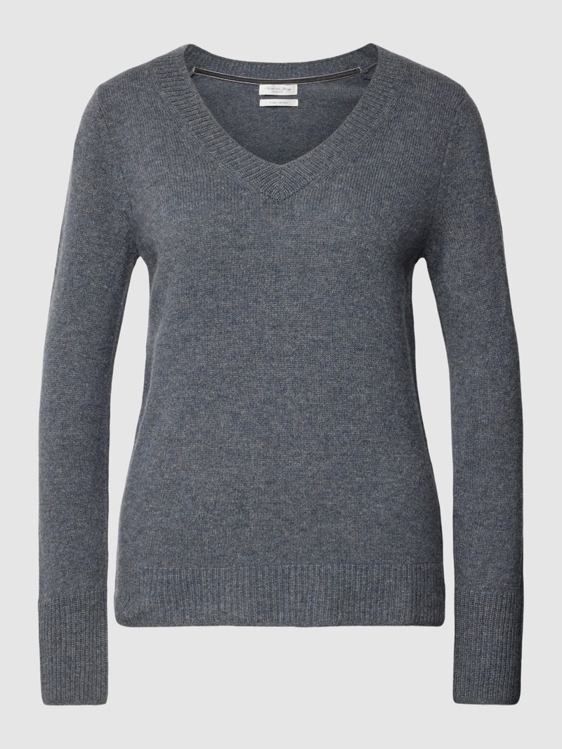 Strickpullover aus Wolle mit V-Ausschnitt in anthrazit meliert