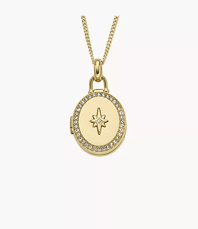 Fossil Kette Sadie Locket Collection Anhänger Edelstahl goldfarben