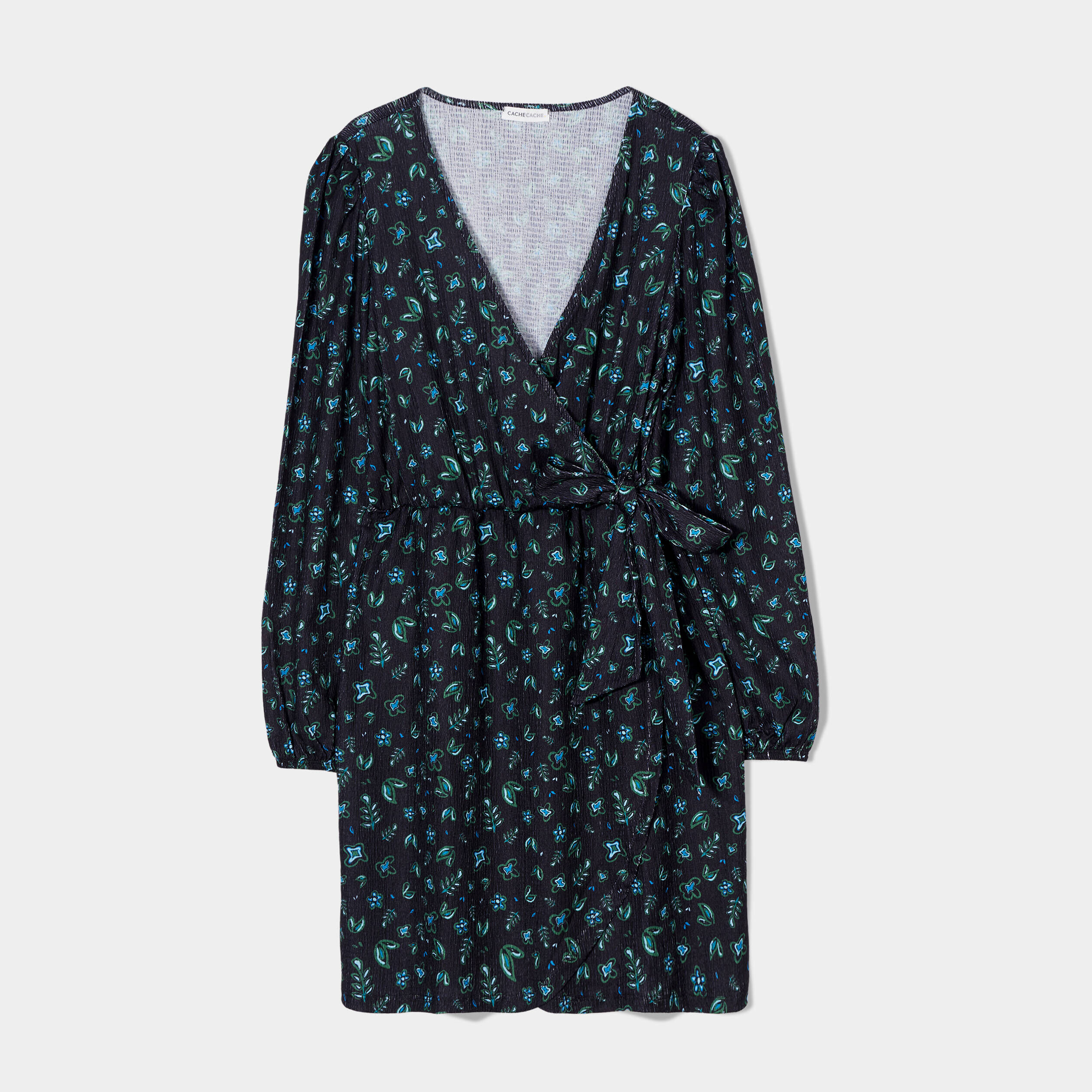 Robe évasée col cache-coeur noir femme | Cache Cache