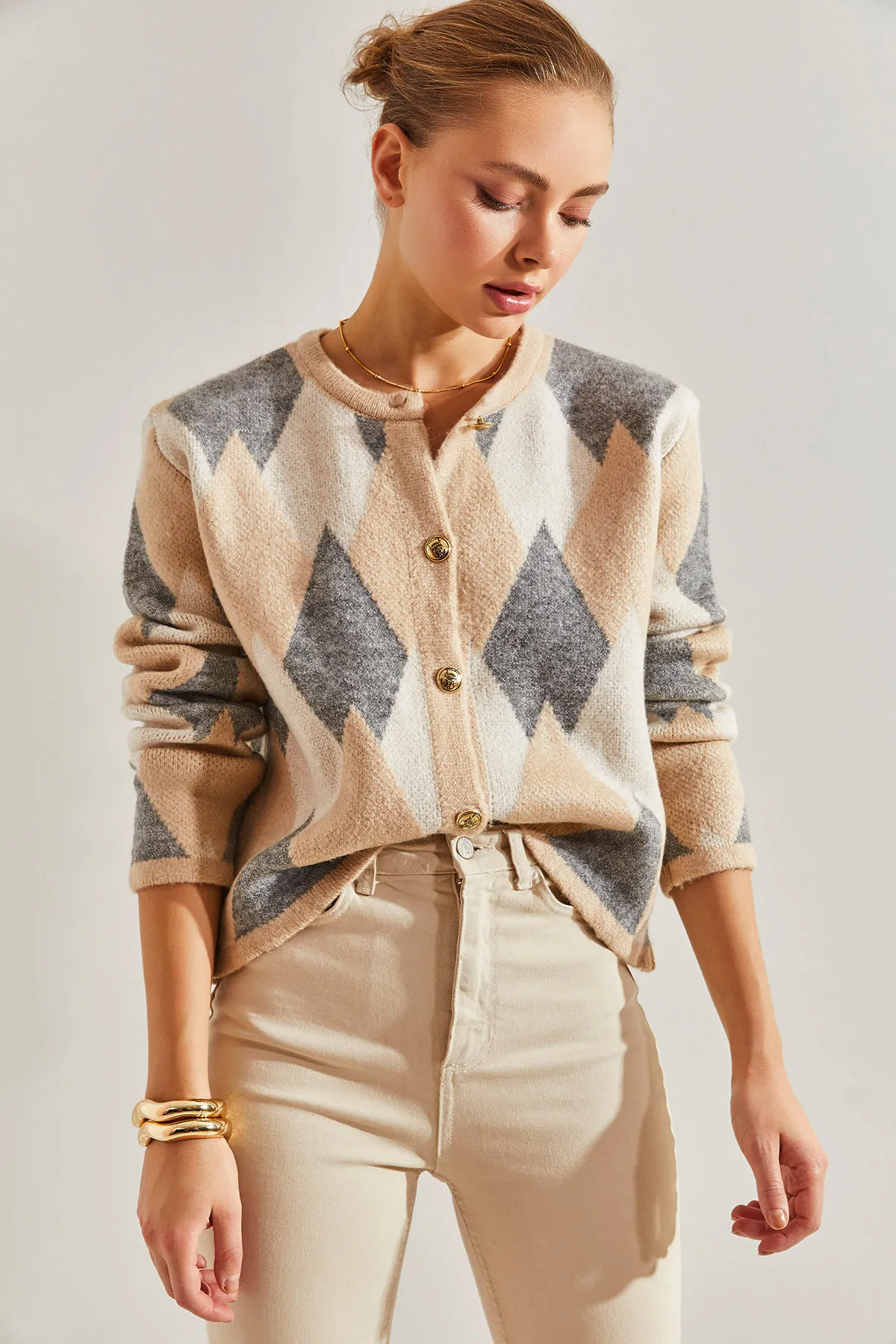 Bianco Lucci  Strick-Cardigan mit Rautenmuster für Damen