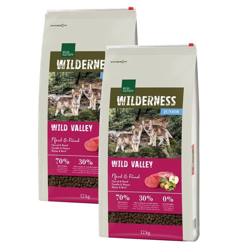 REAL NATURE Hundetrockenfutter REAL NATURE WILDERNESS Junior Wild Valley Pferd & Rind 2x12 kg