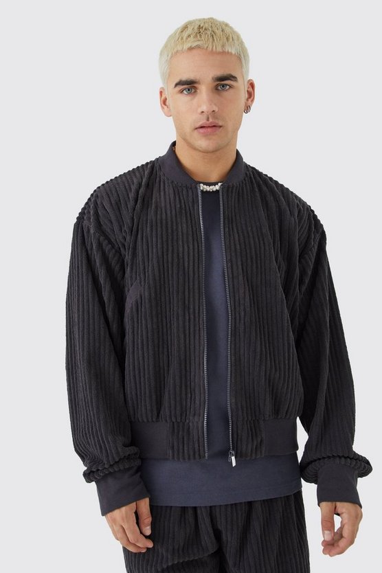 Kastige gerippte Bomberjacke & Hose mit lockerem Bund