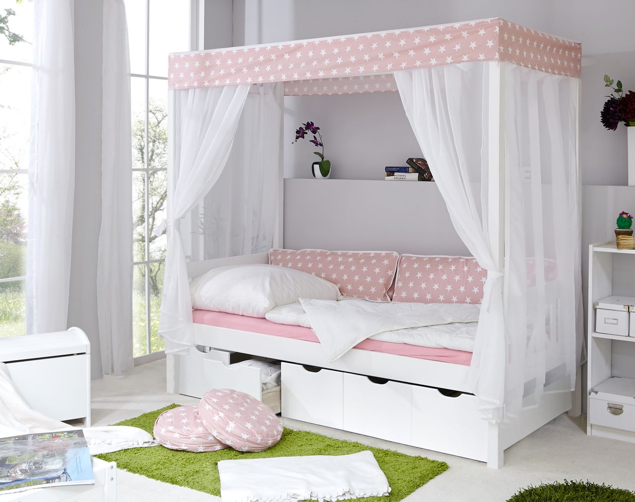 Ticaa Himmelbett Rosa Var. 2 - mit 5er Schubkästen -