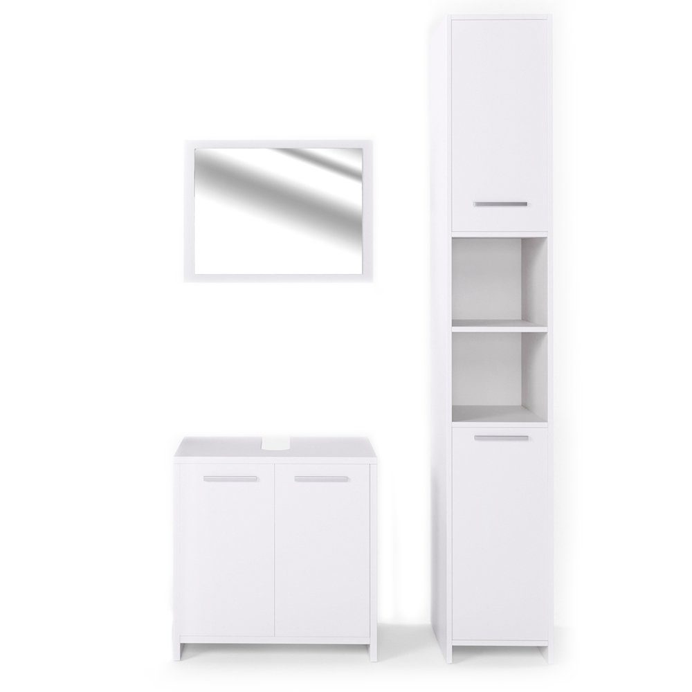 Vicco Badmöbel-Set Badezimmerset KIKO Weiß Set 3, (3-er Set, 3-St., 3-er Set)