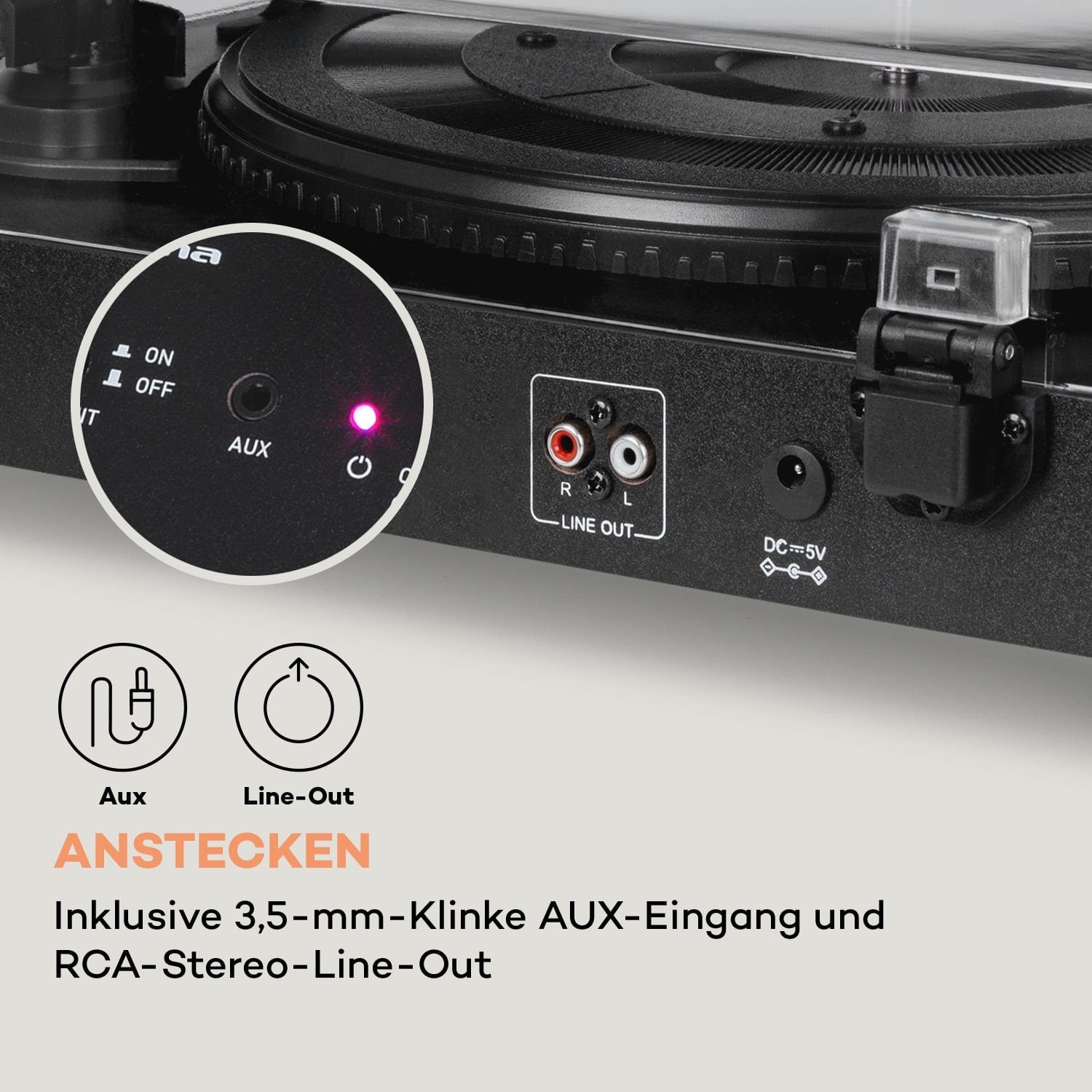 Auna TT-Classic Light Plattenspieler (Riemenantrieb, Bluetooth, Schallplattenspieler mit Lautsprecher Vinyl Plattenspieler)