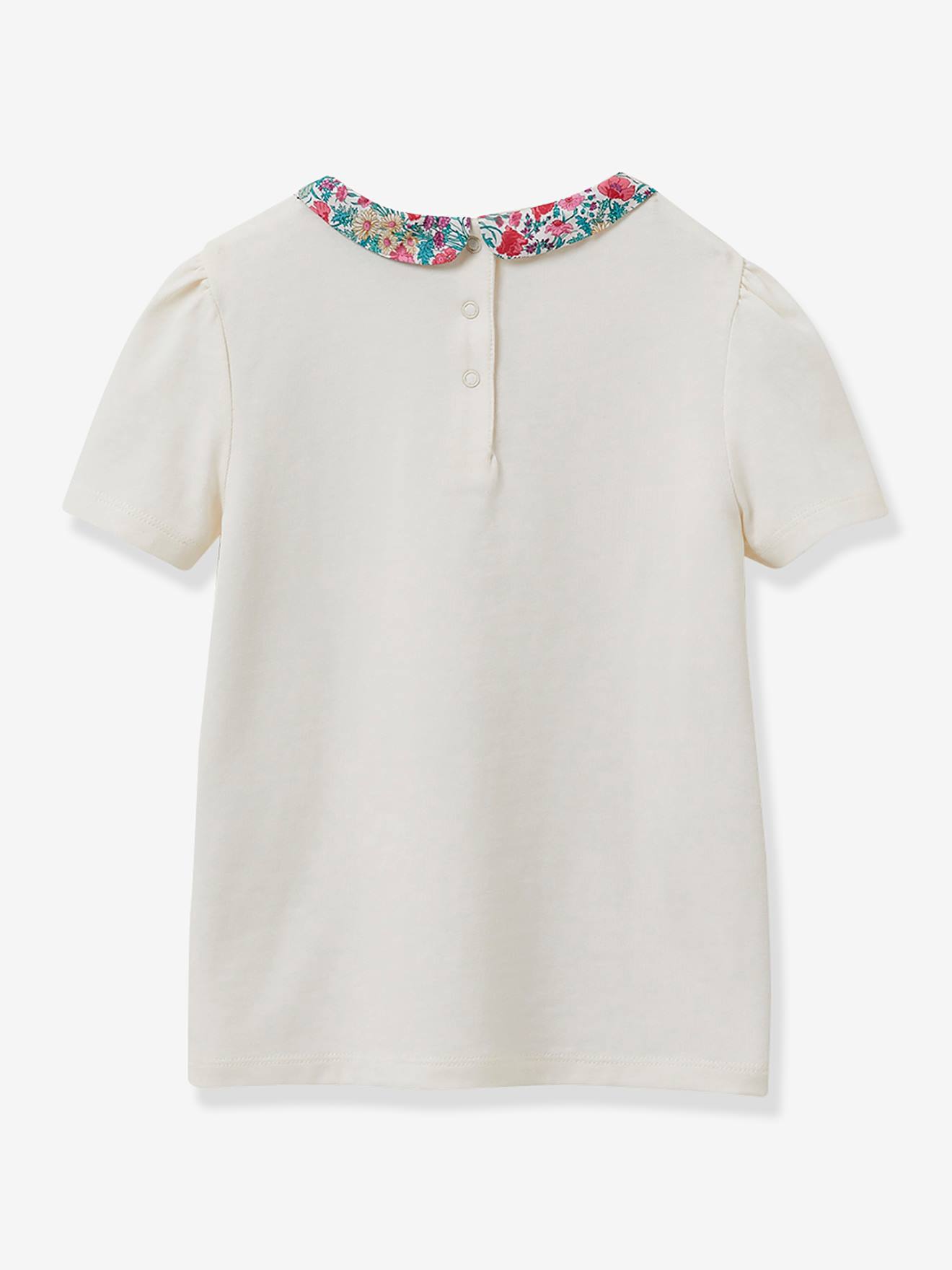 Cyrillus Mädchen T-Shirt mit Liberty-Kragen CYRILLUS, Bio-Baumwolle - wollweiß