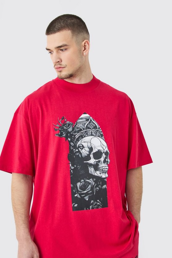 Tall Oversize T-Shirt mit Totenkopf-Print