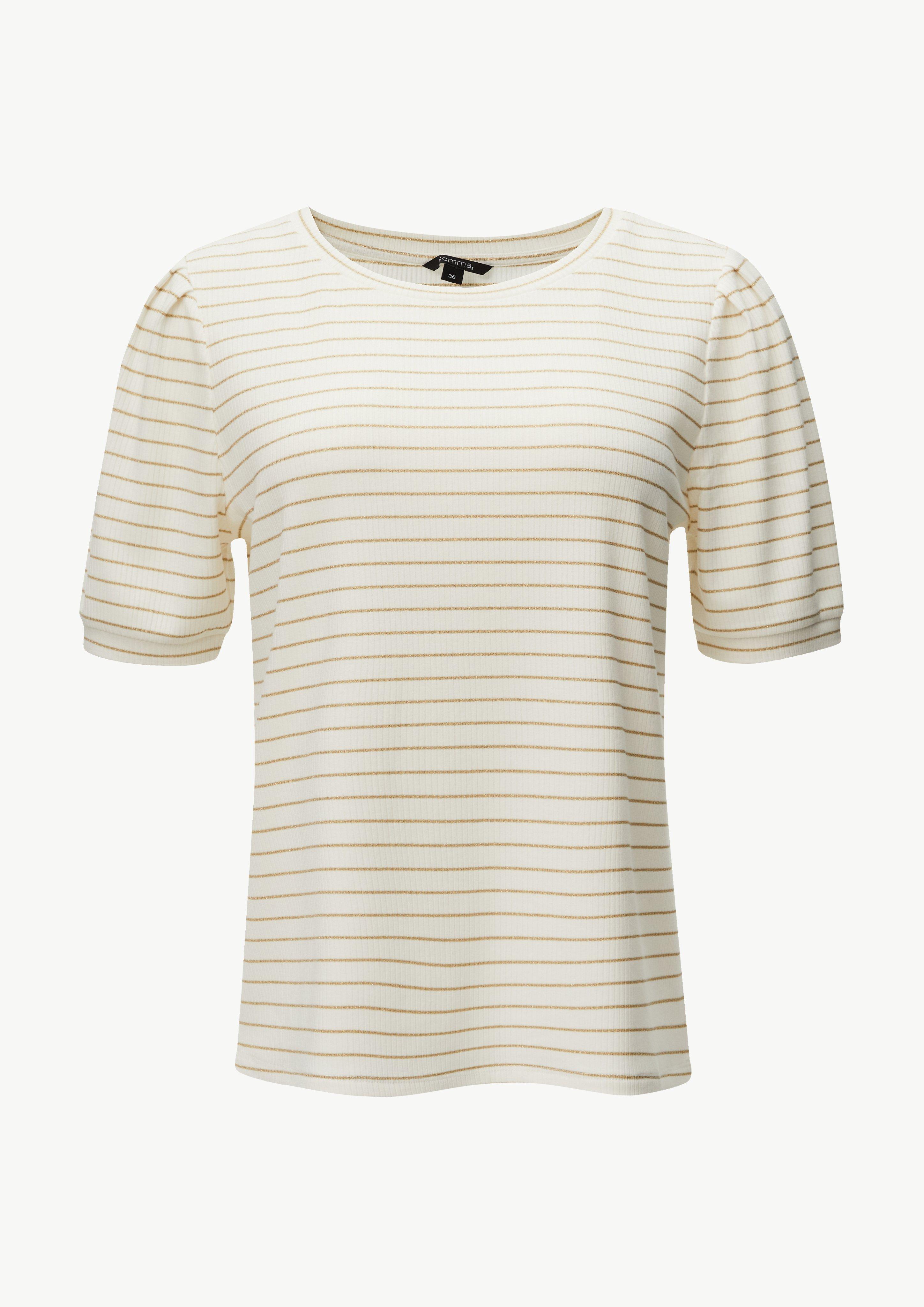 T-Shirt mit gestrickten Streifen aus Lurex - weiß