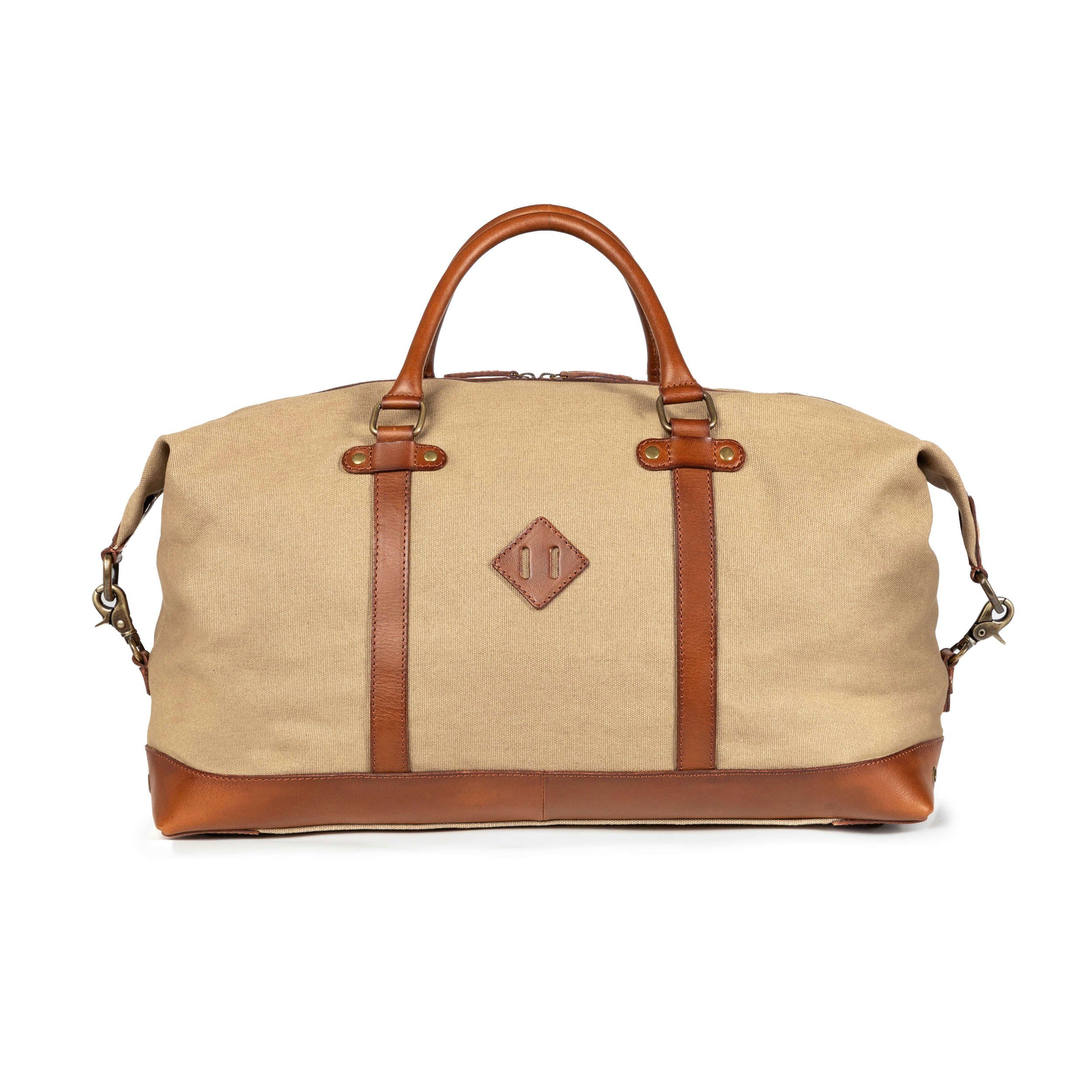 DRAKENSBERG Reisetasche Weekender Owen Khaki-Beige, für Damen und Herren, stilvoll und elegant, Canvas, Leder, erweiterbar