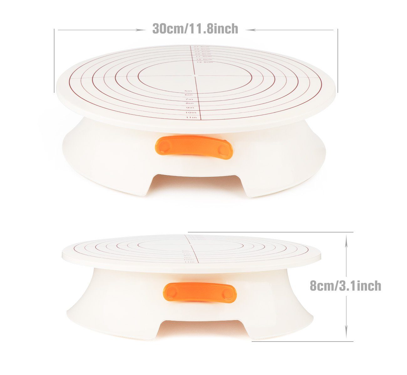 Homewit Tortenplatte Kuchenplatte Drehbar Abschließbar 30cm Tortenständer Kuchen Drehteller, (Set, 1-tlg., mit 2 Winkelpalette, 3 Icing Smoother), für Backen Gebäck, Zuckerguss, Mustern