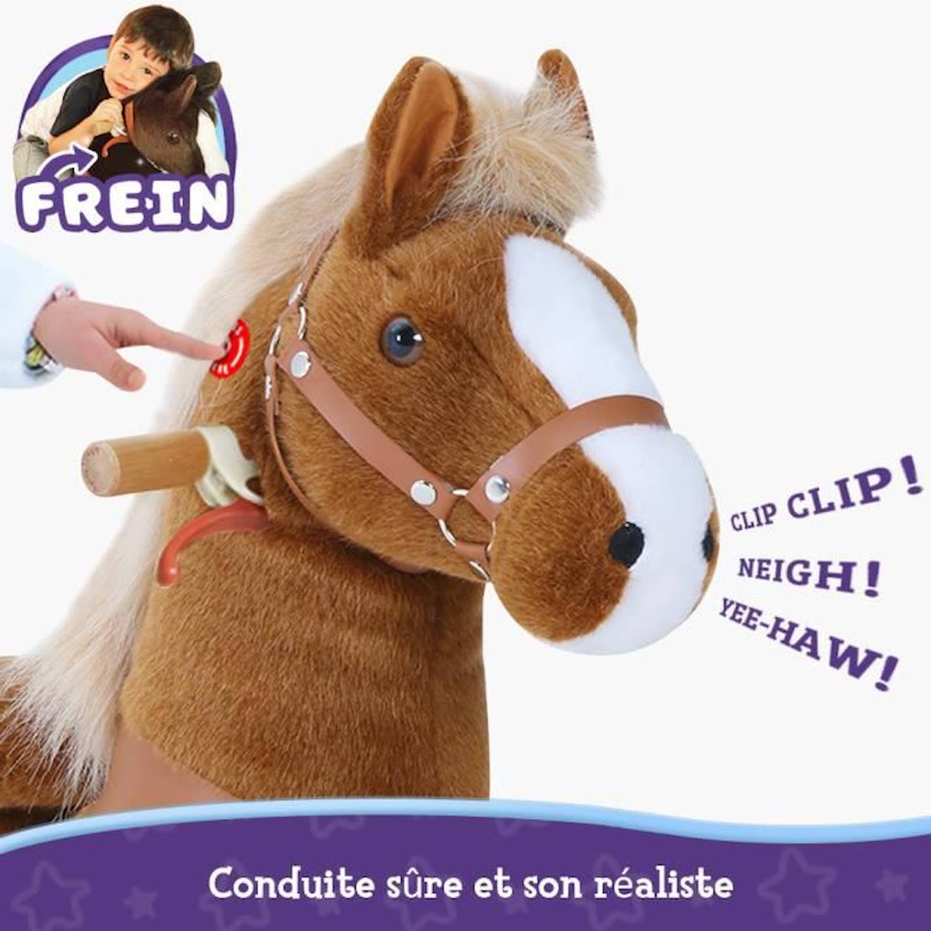 PonyCycle Modèle U Cheval à Bascule Jouet Cheval qui Avance Cheval brun avec frein et son Taille 3 pour les 3-5 ans Ux324 marron