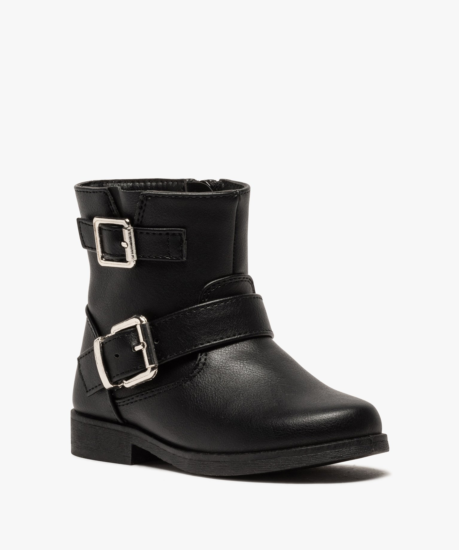 Boots fille unis avec boucles décoratives fermeture zippée noir | GEMO