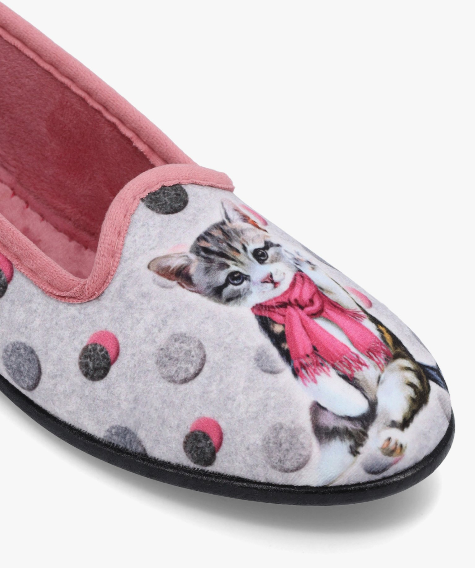 Chaussons femme en velours ras imprimés chat gris | GEMO