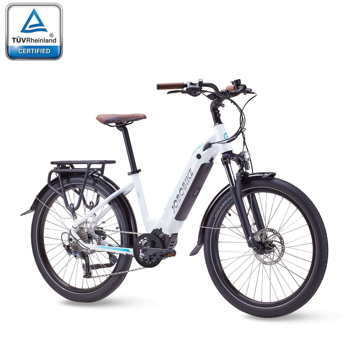 JOBOBIKE E-Bike 26'' E-Bike Elektrofahrrad E-Cityrad Damen Herren, 7 Gang Acera RD-M360 Schaltwerk, Kettenschaltung, Mittelmotor, (mit Aufprallschutz, Aluminium-Rahmen, Shimano Kettenschaltung), mit Schnellverschlusssystem, schnelle Sitzverstellung
