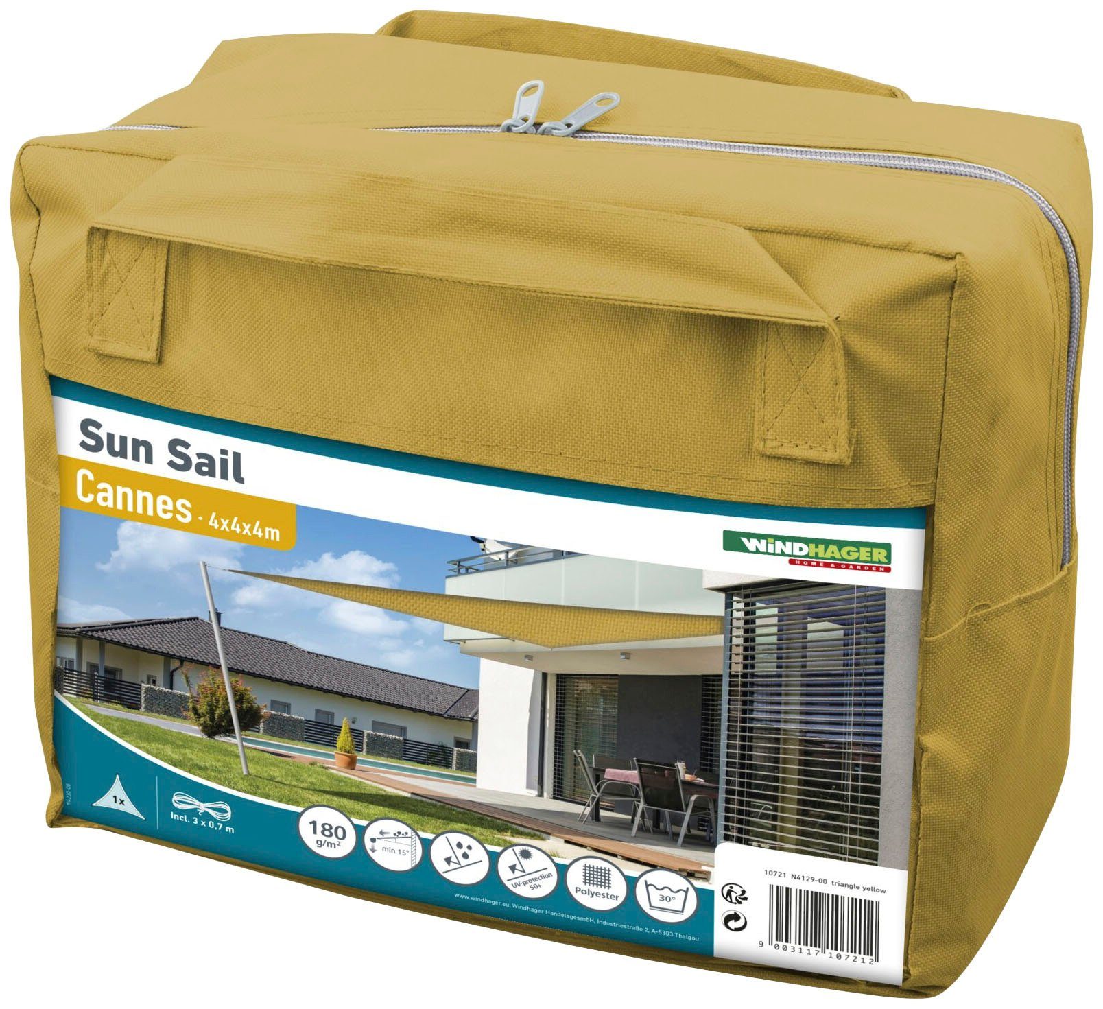 Windhager Sonnensegel Cannes Dreieck, 4x4x4m, gelb