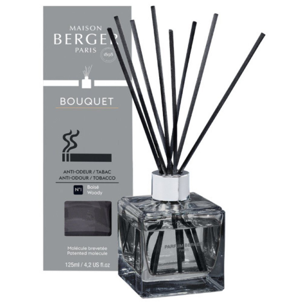 MAISON BERGER PARIS Diffuser Anti-Tabakgerüche No. 1 Stäbchenduft inkl. 125 ml Duft holzig mit Duftstäbchen, Dieses Duftbouquet mit holzigen Noten bekämpft Tabakgerüche äußerst wirksam