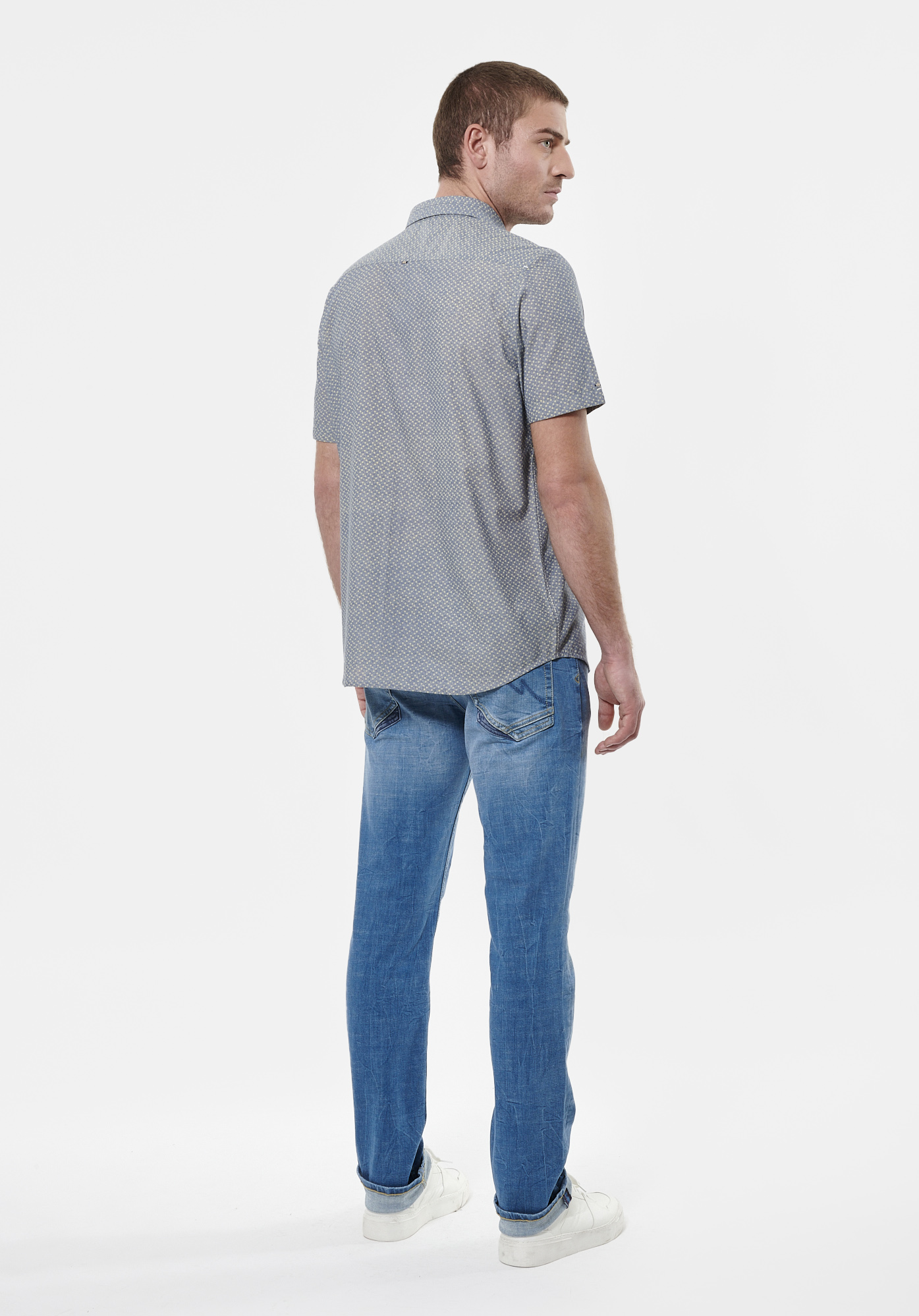 MAEL   Chemise  grise/bleue fleurie Homme en 100% coton