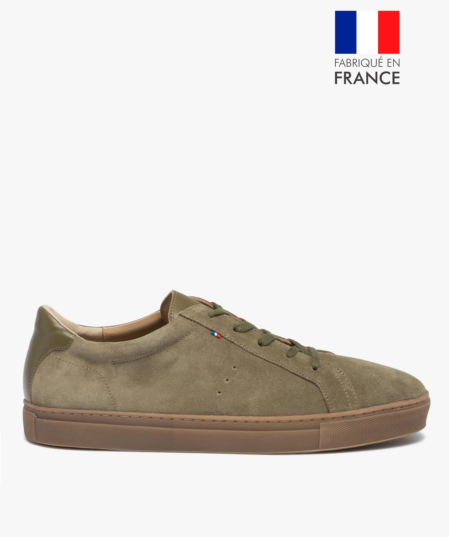 Baskets homme unies dessus et intérieur cuir – Tanéo kaki | GEMO