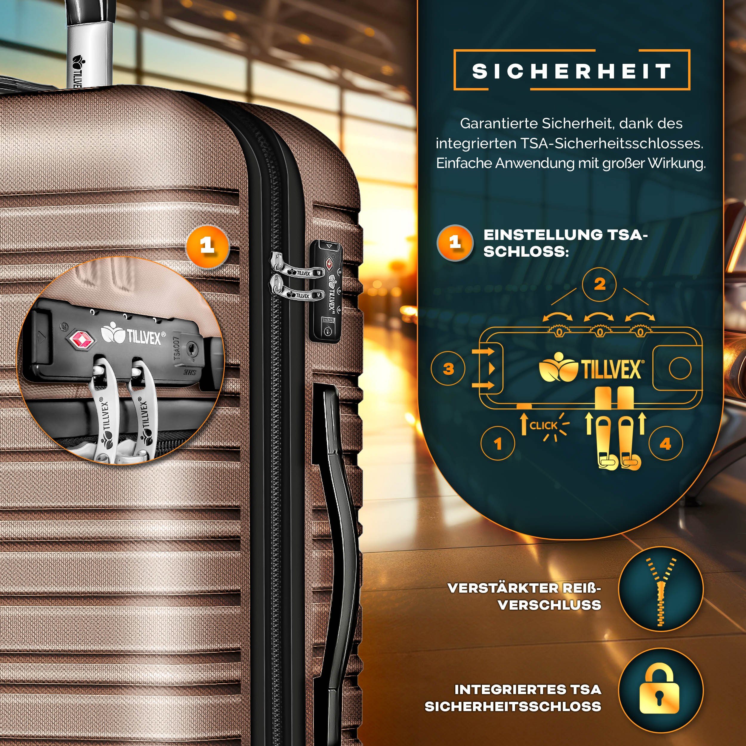 tillvex Kofferset Reisekoffer Set 3-teilig mit Gepäckwaage, Koffergurte, (und Kofferanhänger Hartschale Kofferset mit 4 Rollen, Trolley Gepäck Koffer mit TSA Schloss Rollkoffer), Hartschalenkofferset