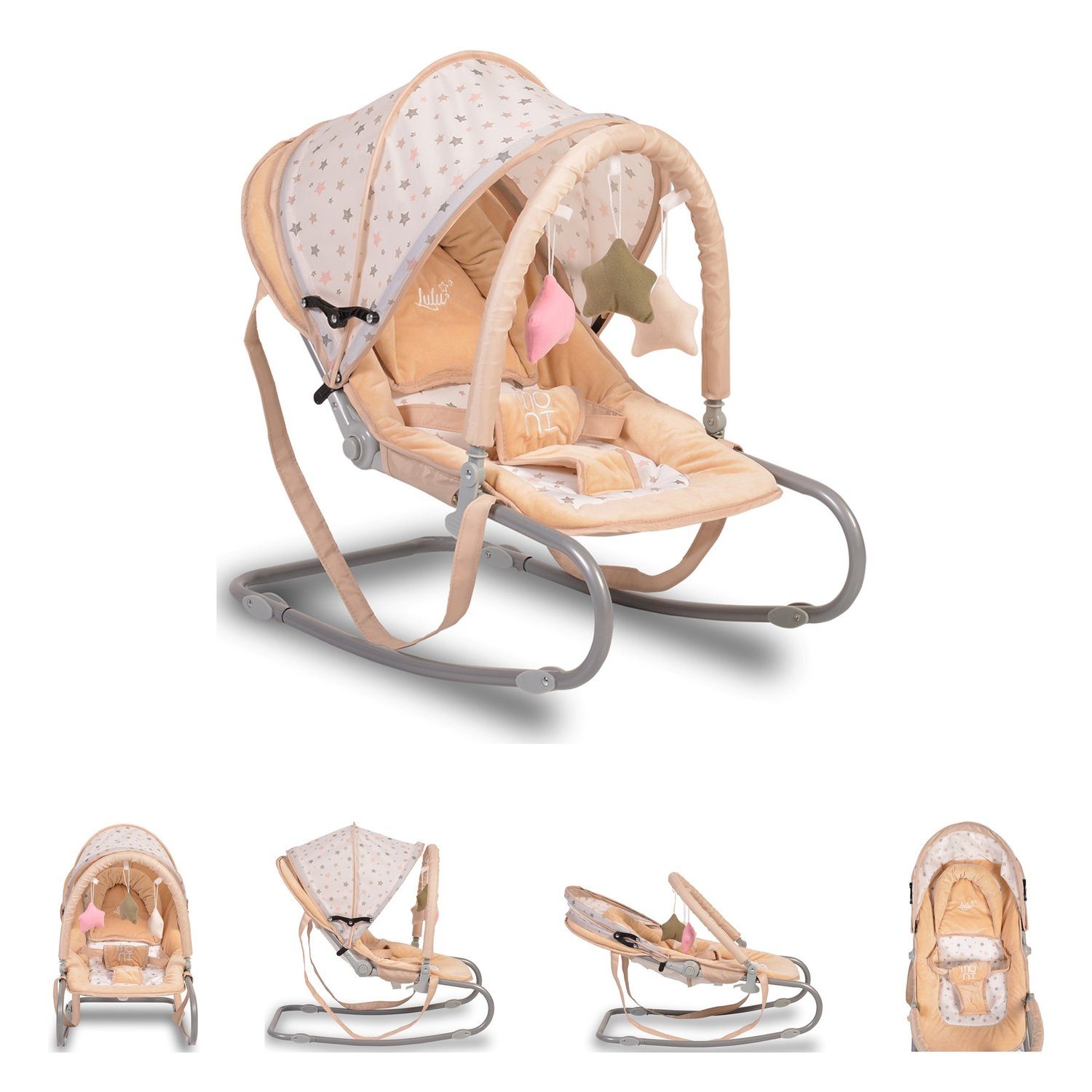 Moni Babywippe Babywippe Lulu Spielbogen, Sitzposition verstellbar Spielbogen Tragehenkel Metallrahmen