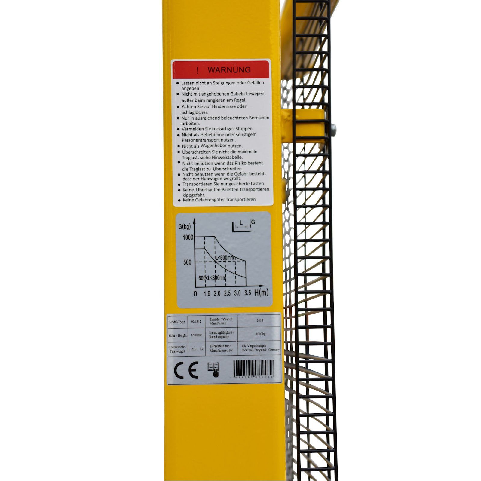 Midori Hochhubwagen, (1 St), Handstapler Hubhöhe 1,60m Stapler Vollgummireifen Gabelstapler