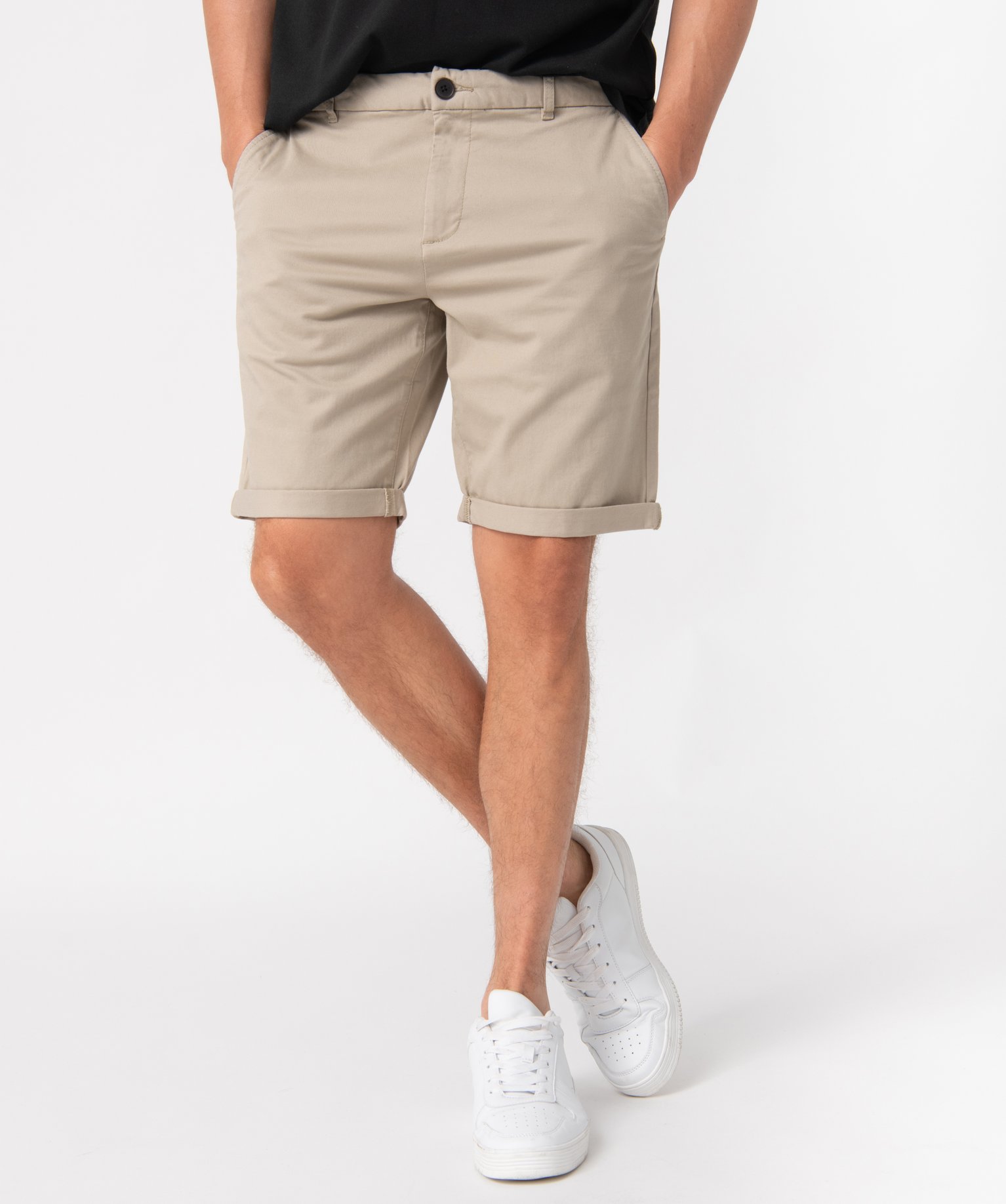 Bermuda homme en toile extensible 5 poches coupe chino beige | GEMO