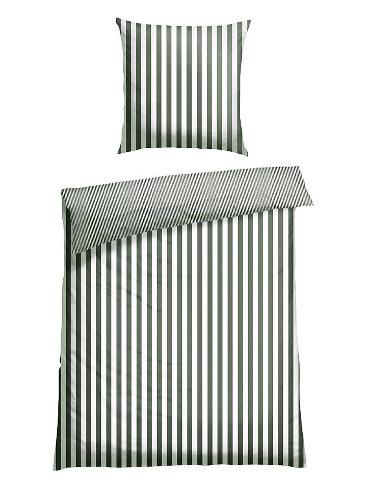 Schiesser Renforcé-Bettwäsche-Set in Grün/ Weiß günstig kaufen 135x200 cm