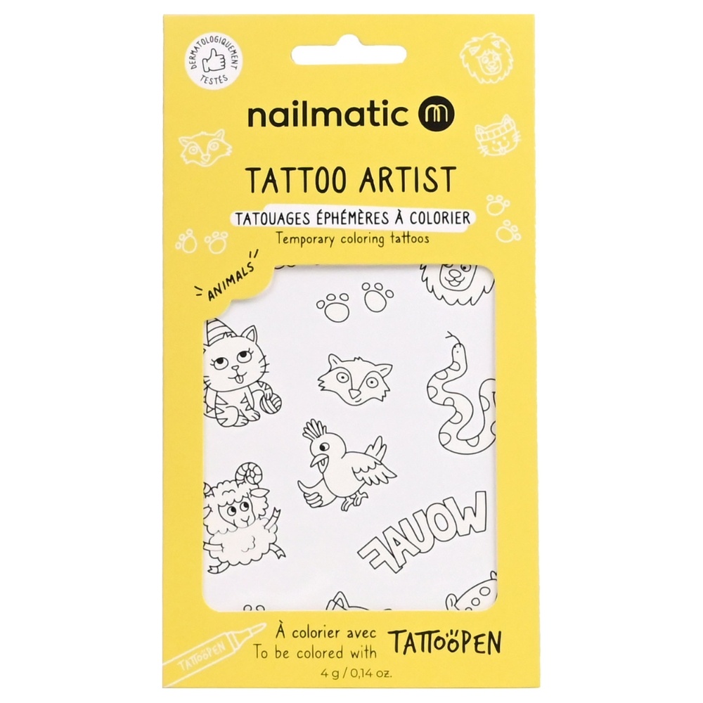 nailmatic Planche de tatouage à colorier Animals Tatouages éphémères à colorier