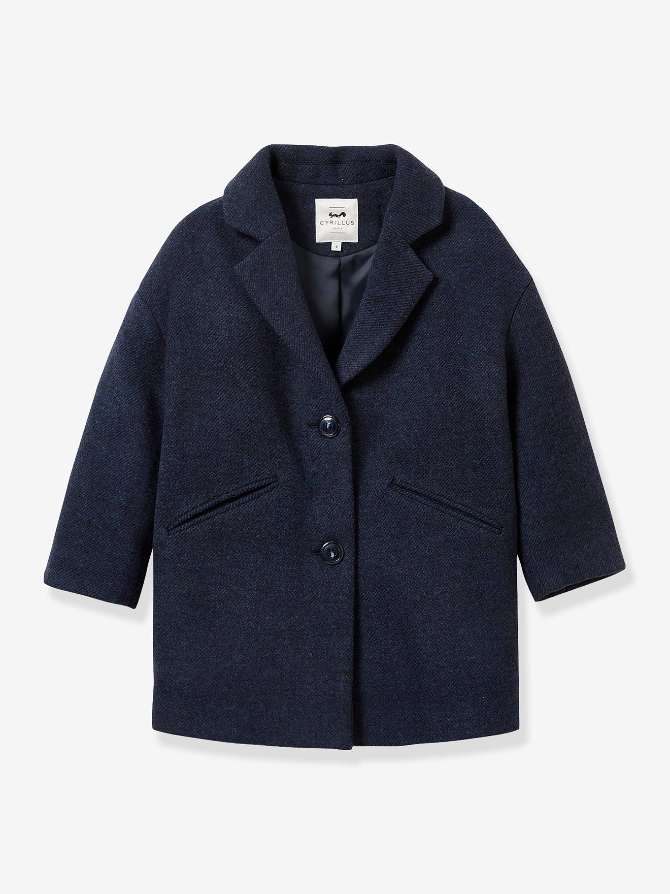 Manteau fille en lainage CYRILLUS vert fonce uni