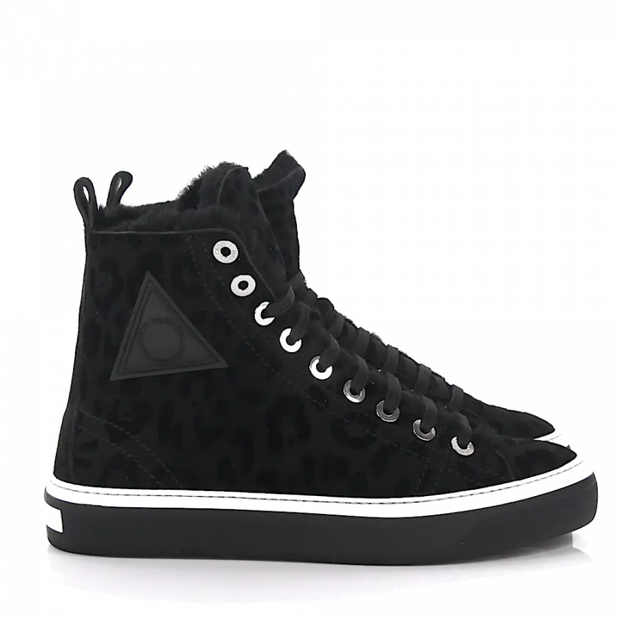 Jimmy Choo - Sneaker Schwarz BORIS Lammfell Leo Print schwarz-kombi - schwarz