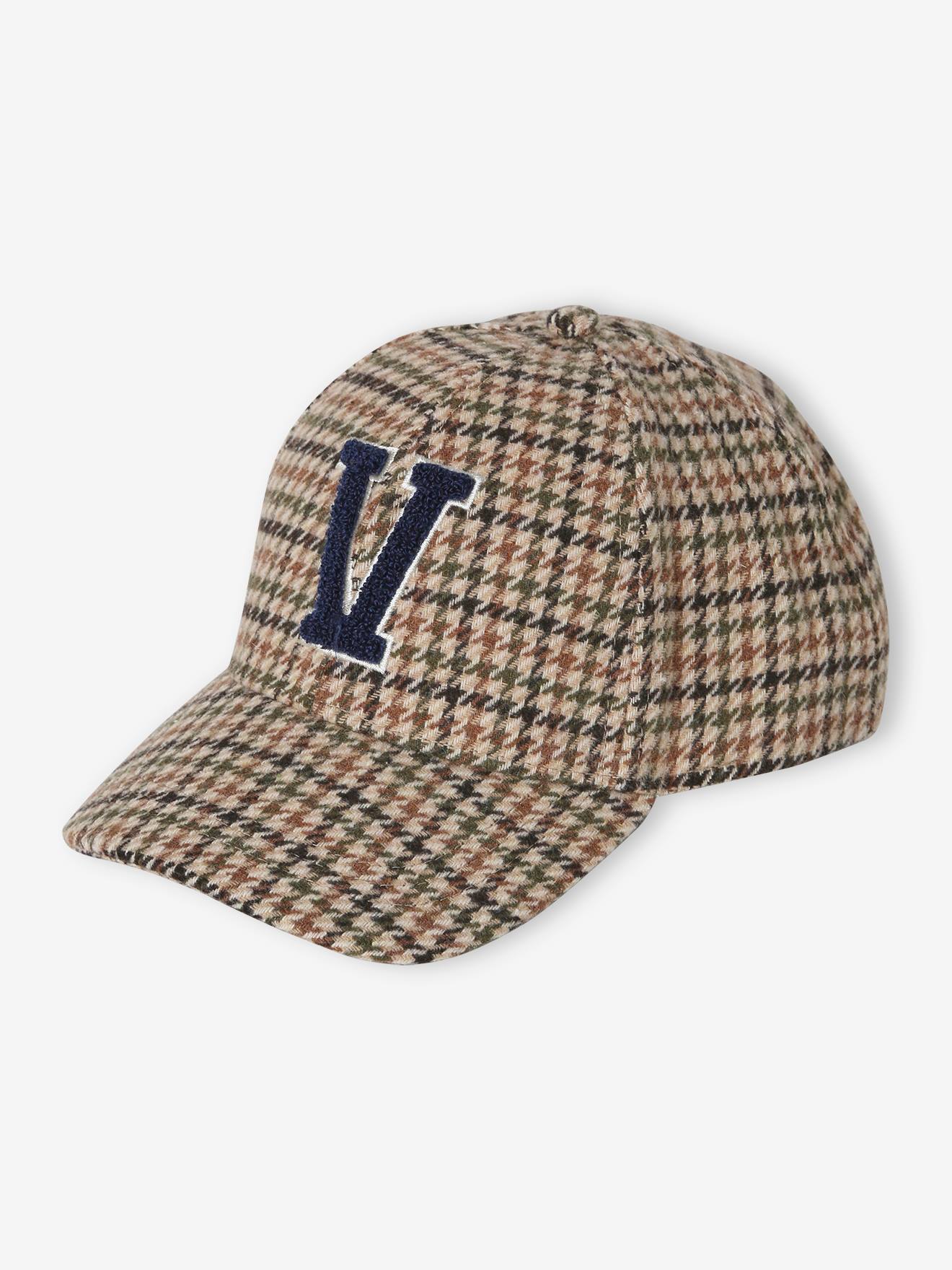 Casquette chaude à carreaux fille carreaux beige