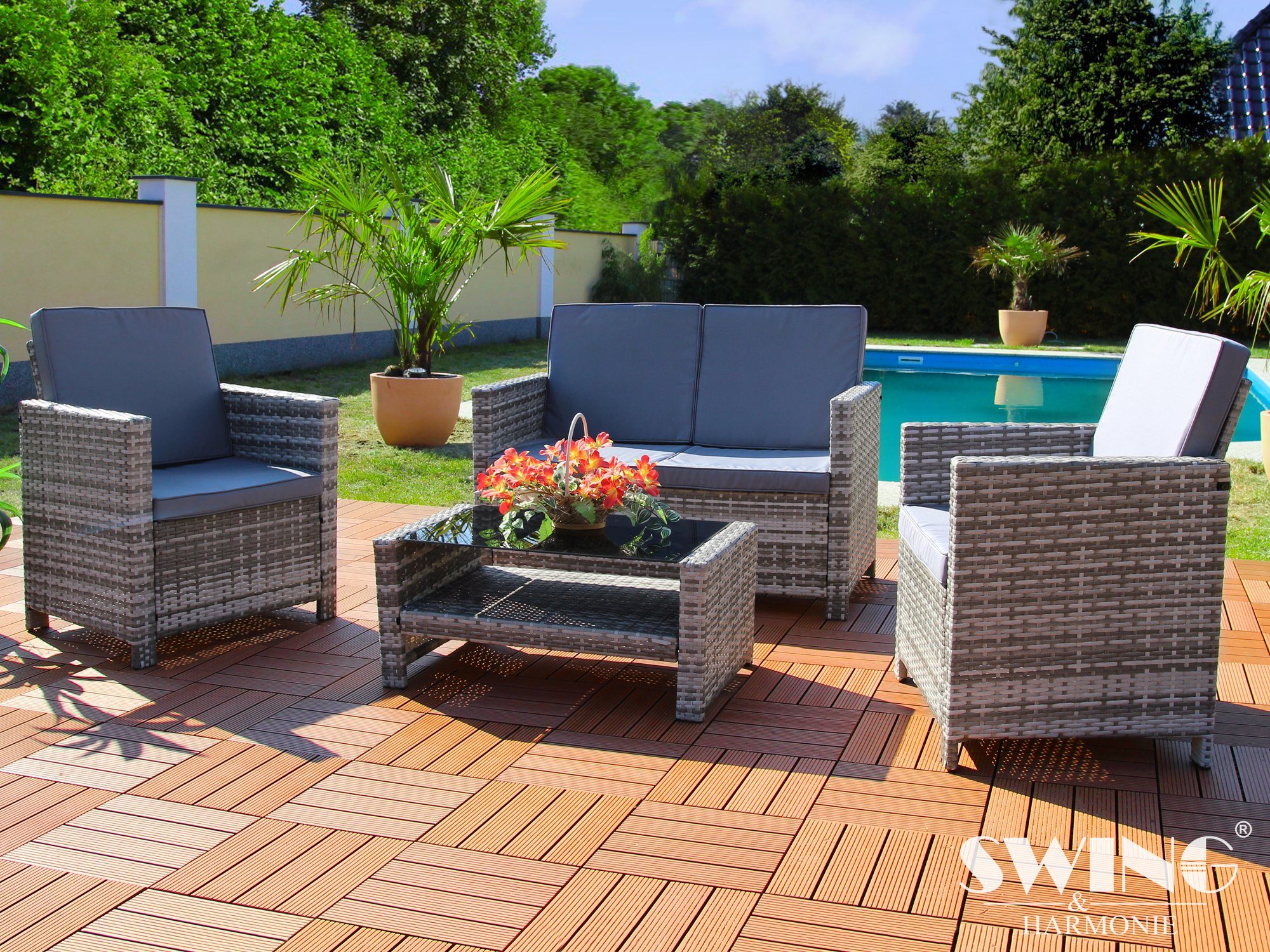 Swing&Harmonie Gartenlounge-Set Sitzgruppe Miami Rattan Sitzgarnitur für 4 Personen Gartenmöbel Set Polyrattan Sofa Lounge Garnitur
