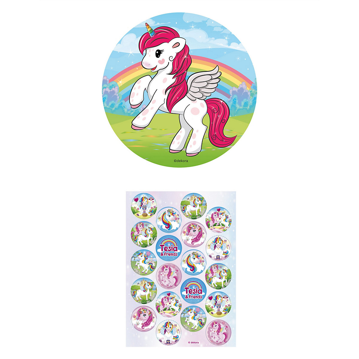 2er Set Einhorn Essbarer Tortenaufleger + Mini-Törtchenaufleger