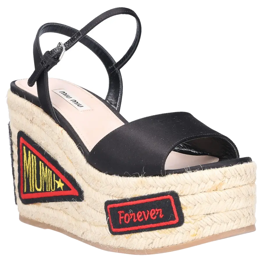 Miu Miu - Plateausandalen Satin - schwarz