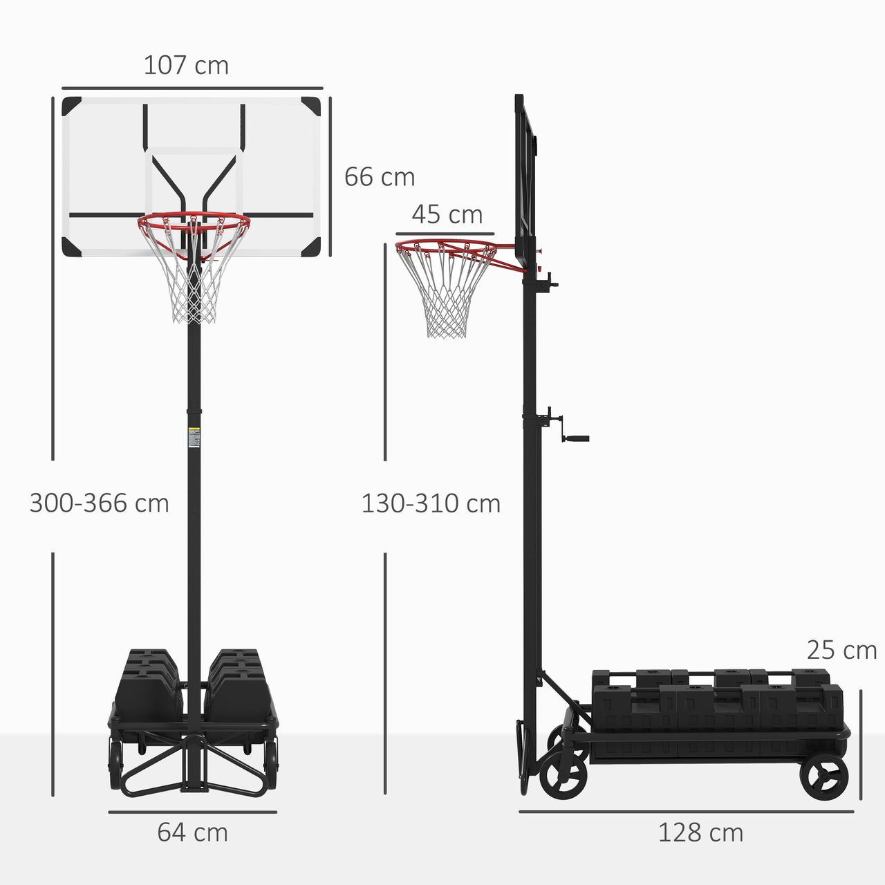SPORTNOW SPORTNOW Basketballkorb mit Ständer, 130-310 cm klappbar Basketballständer