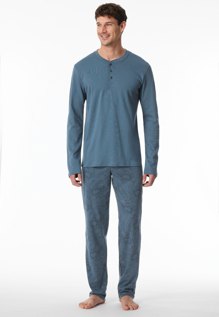 Schlafanzug lang Paisley jeansblau - Fine Interlock