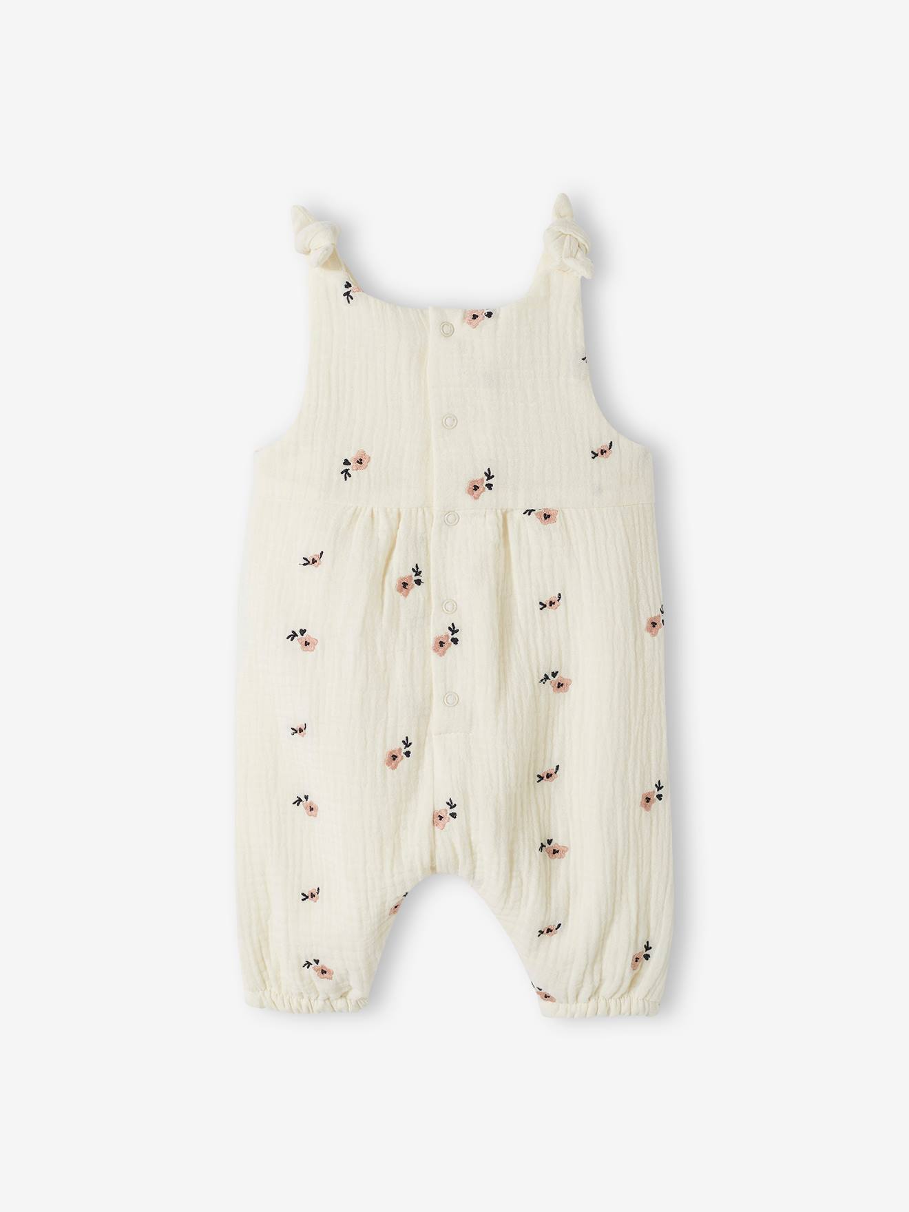 Vertbaudet Mädchen Baby Overall, bestickte Motive - dunkelbraun