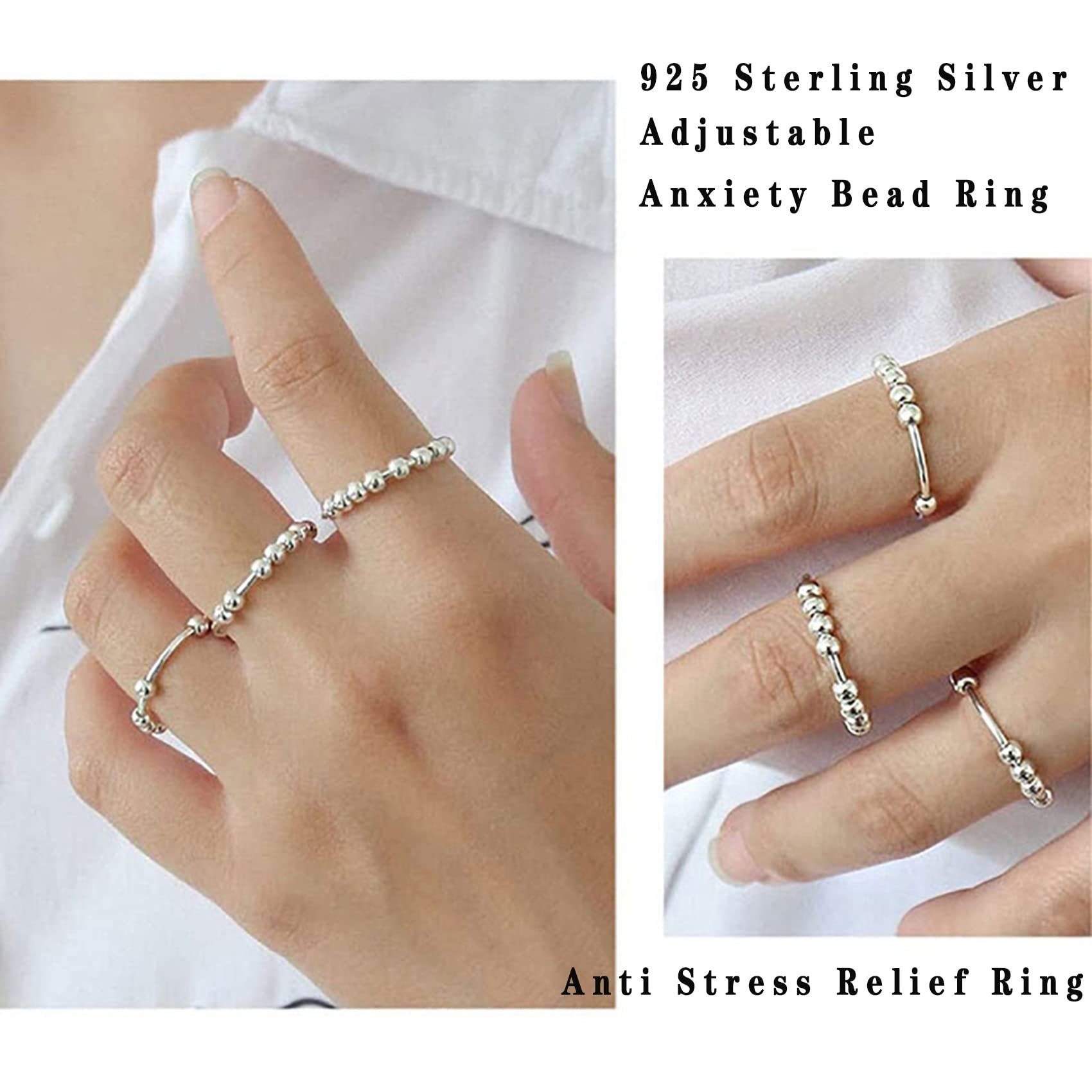 Haiaveng Fingerring S925 Verstellbare Sterling Silber schwimmende Ring für Angst Linderung, Geeignet für Männer und Frauen