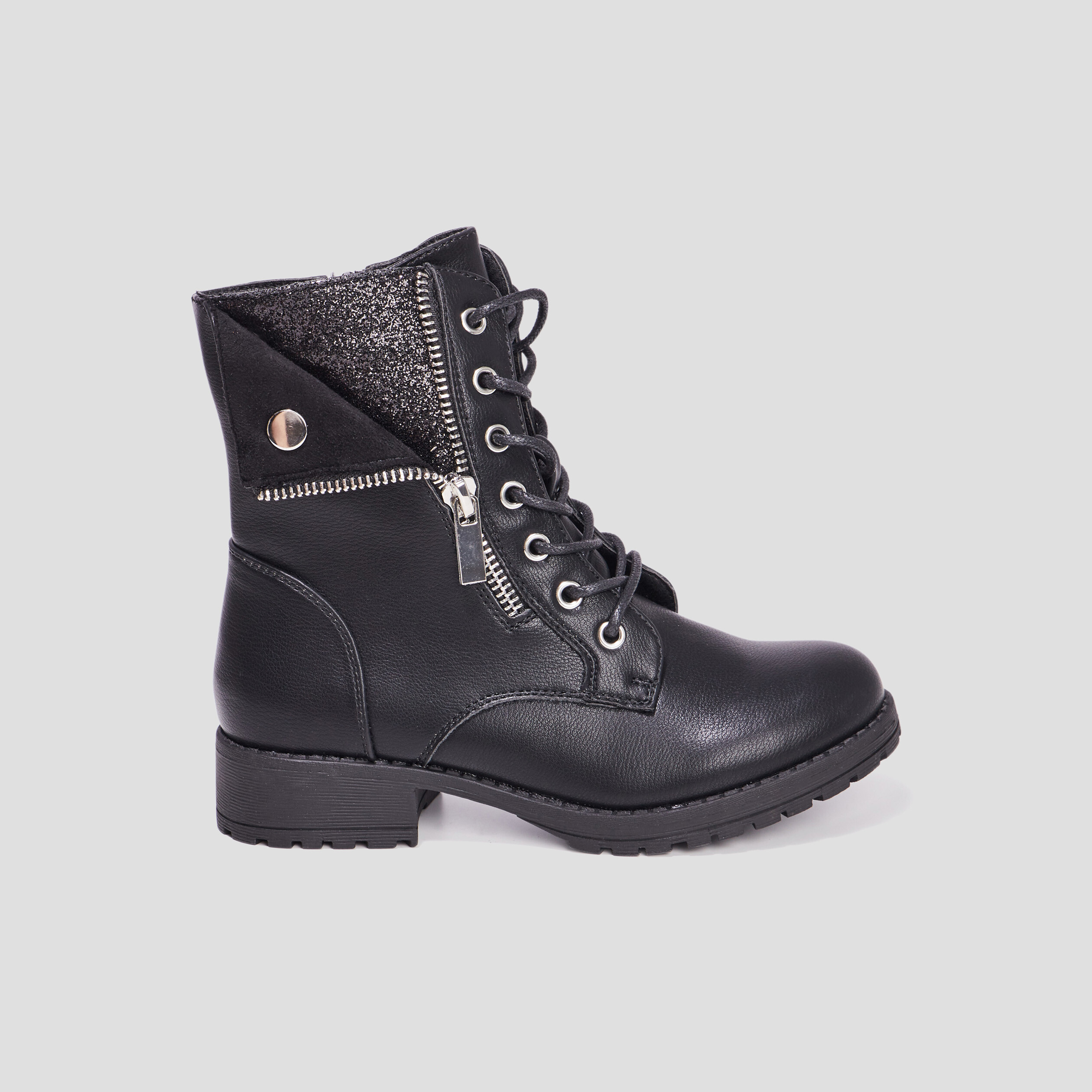 Bottines revers zippées et crantées noir fille | La Halle