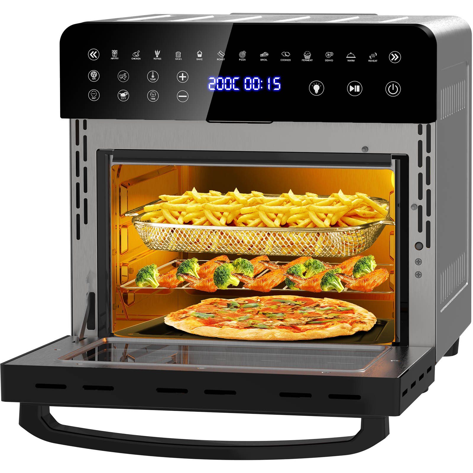 iceagle Heißluftfritteuse Heißluftfritteuse 15L, Heißluft-Backofen mit 13 Programme, 1800,00 W