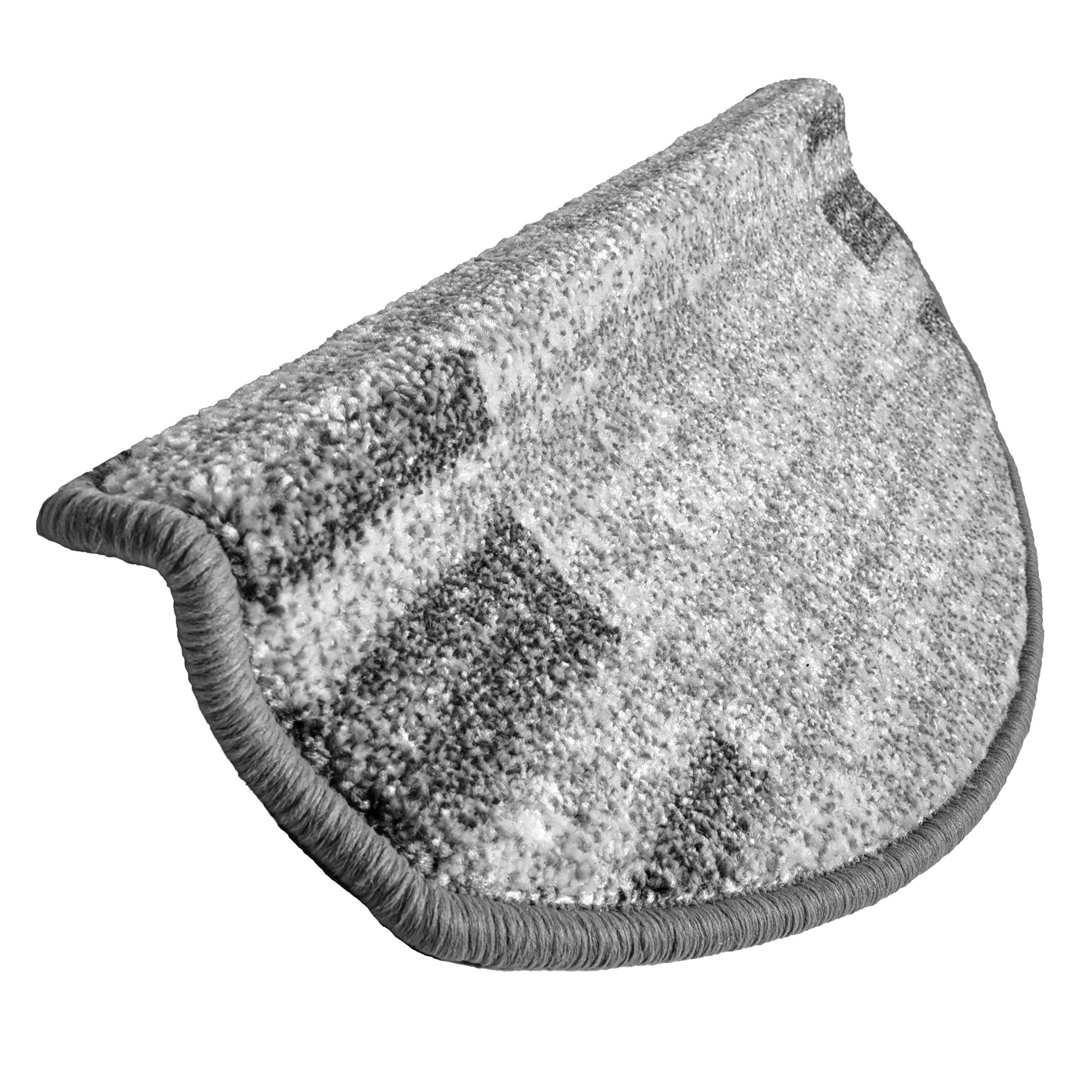 Stufenmatte SOFT, oKu-Tex, Halbrund, Stufenmatten Set 15 Stück, weicher Kurzflor, meliert, mit Bordüre, durchgemustert, grau, strapazierfähig & pflegeleicht