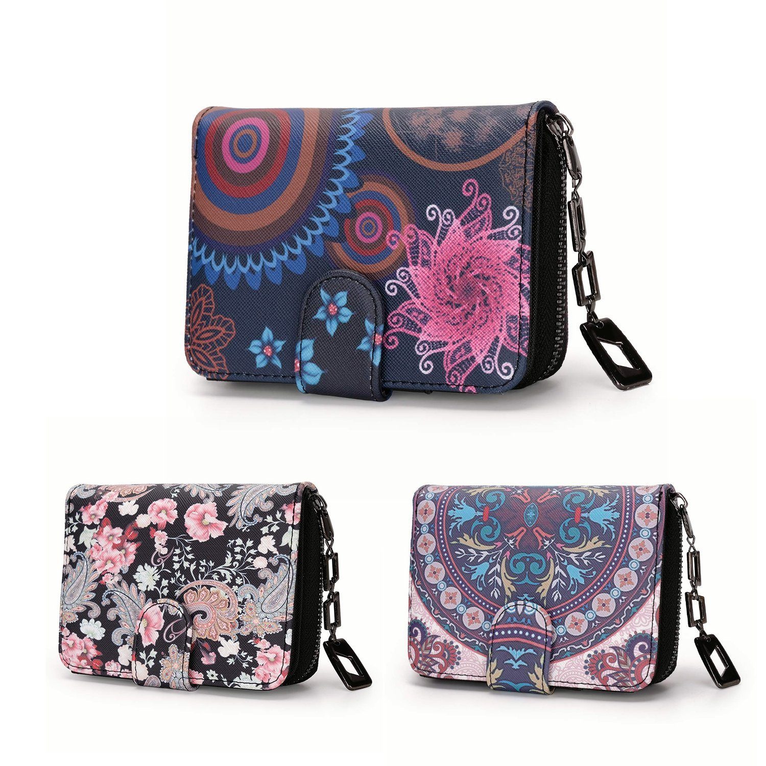 TAN.TOMI Geldbörse Geldbeutel mit Blumen- und Blütenmuster im Mandala Stil Klein, Brieftasche Kreditkartenfach,Geldbeutel Vintage,Elegantes Design