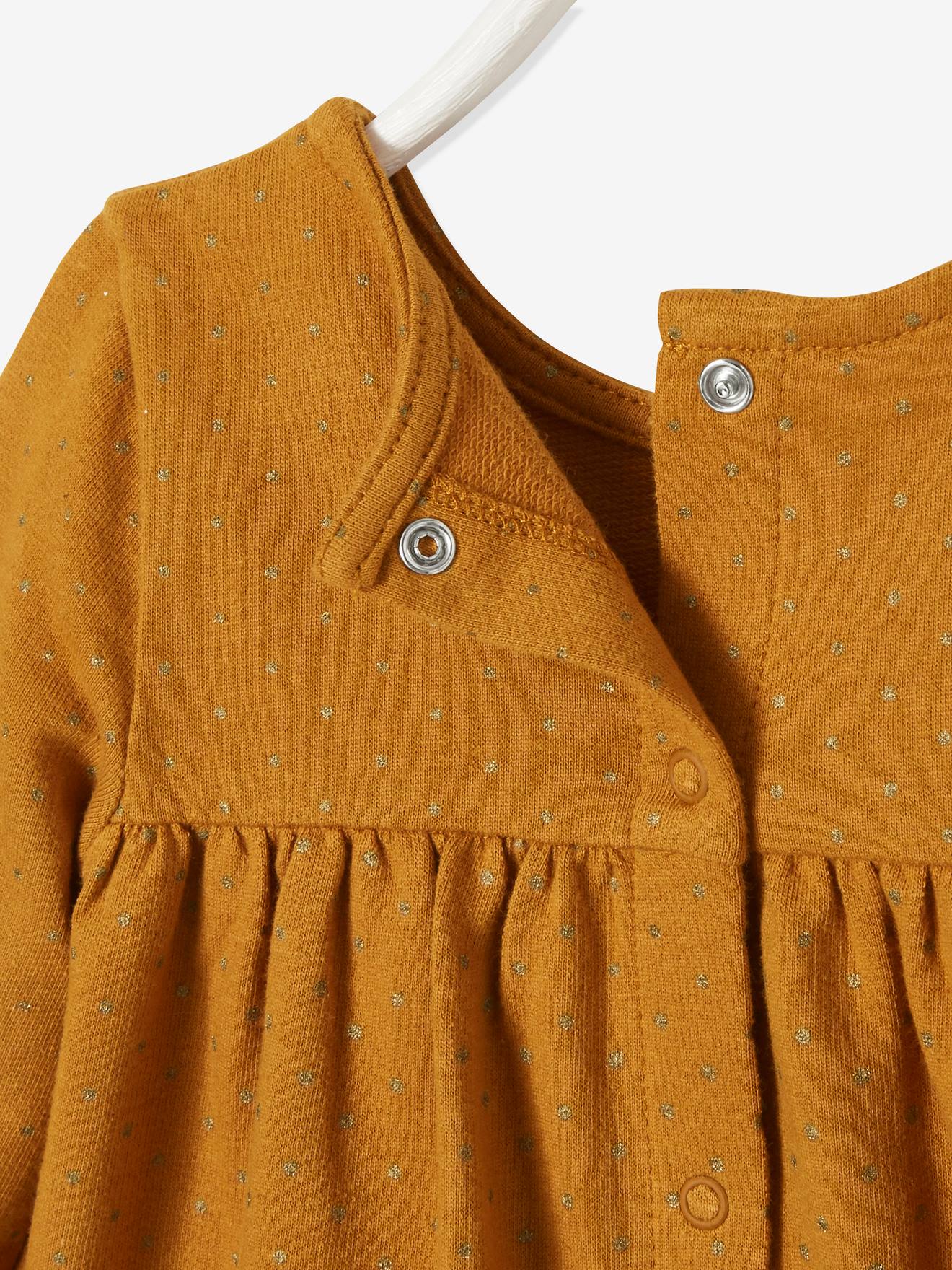 Ensemble cardigan brodé + robe en molleton + collant bébé caramel imprimé