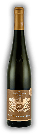 Gut Hermannsberg, Kupfergrube Schlossböckelheim, Riesling GG Reserve, 2018, Nahe  Gut Hermannsberg, Kupfergrube Schlossböckelheim, Riesling GG Reserve, 2018, Nahe  Ein expressiver Wein. Saftig, kräutig und feinwürzig, mit einer ausgewogenen Gelbfruch