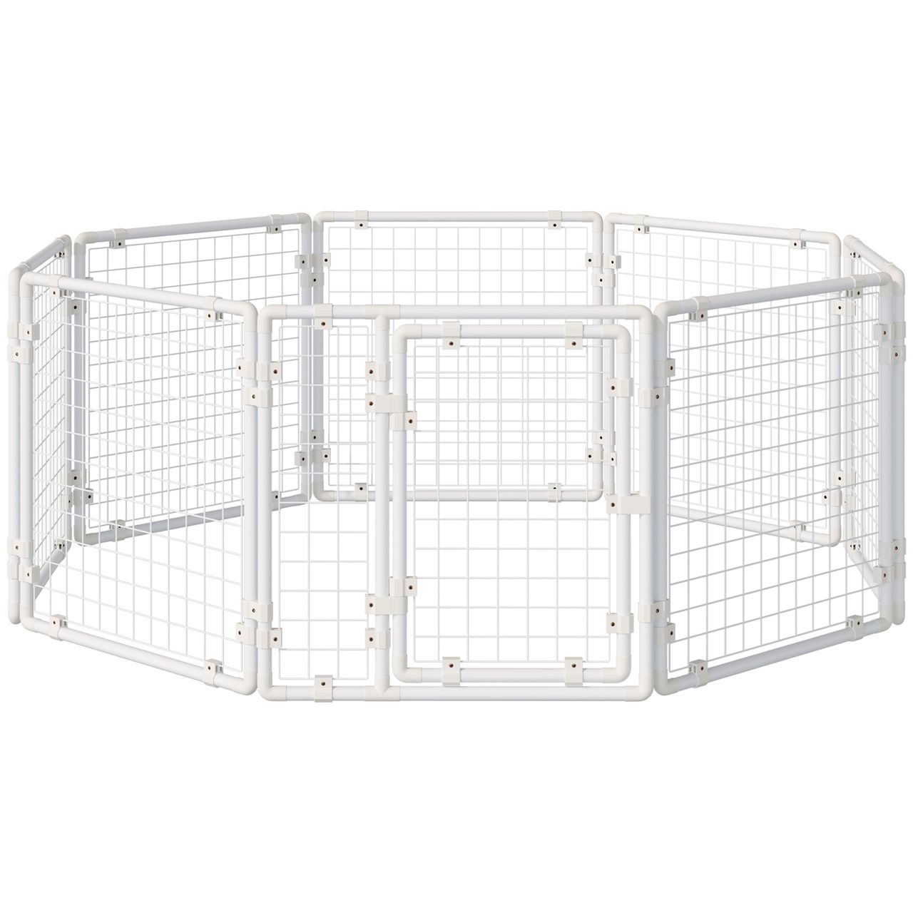 PawHut Kaninchenstall Freilaufgehege 9 Stücke DIY Kleintierkäfig mit Tür Freigehege Kleintierstall Kleintiergehege draußen Stahl Weiß 68 x 68 x 2,5 cm(pro)