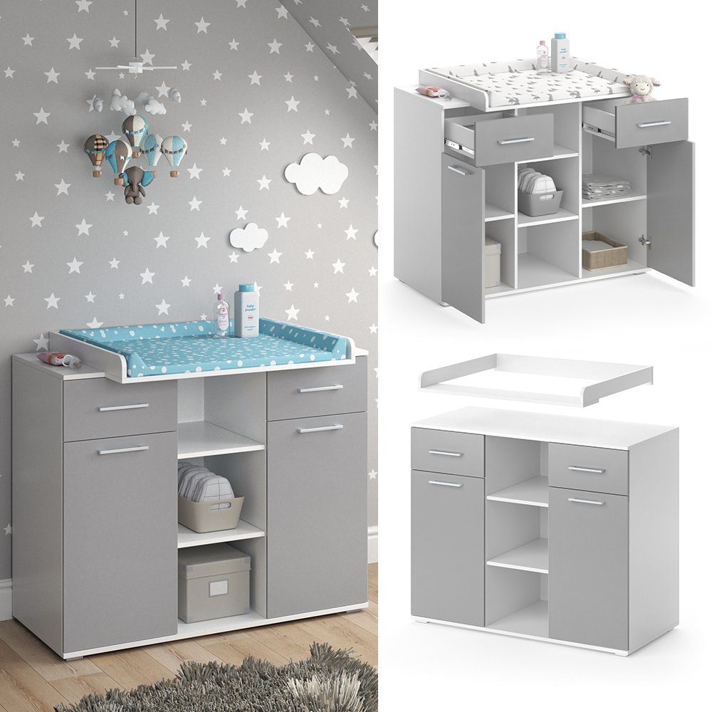 Vicco Wickelkommode Wickeltisch Wickelregal LEONIE Weiß Grau