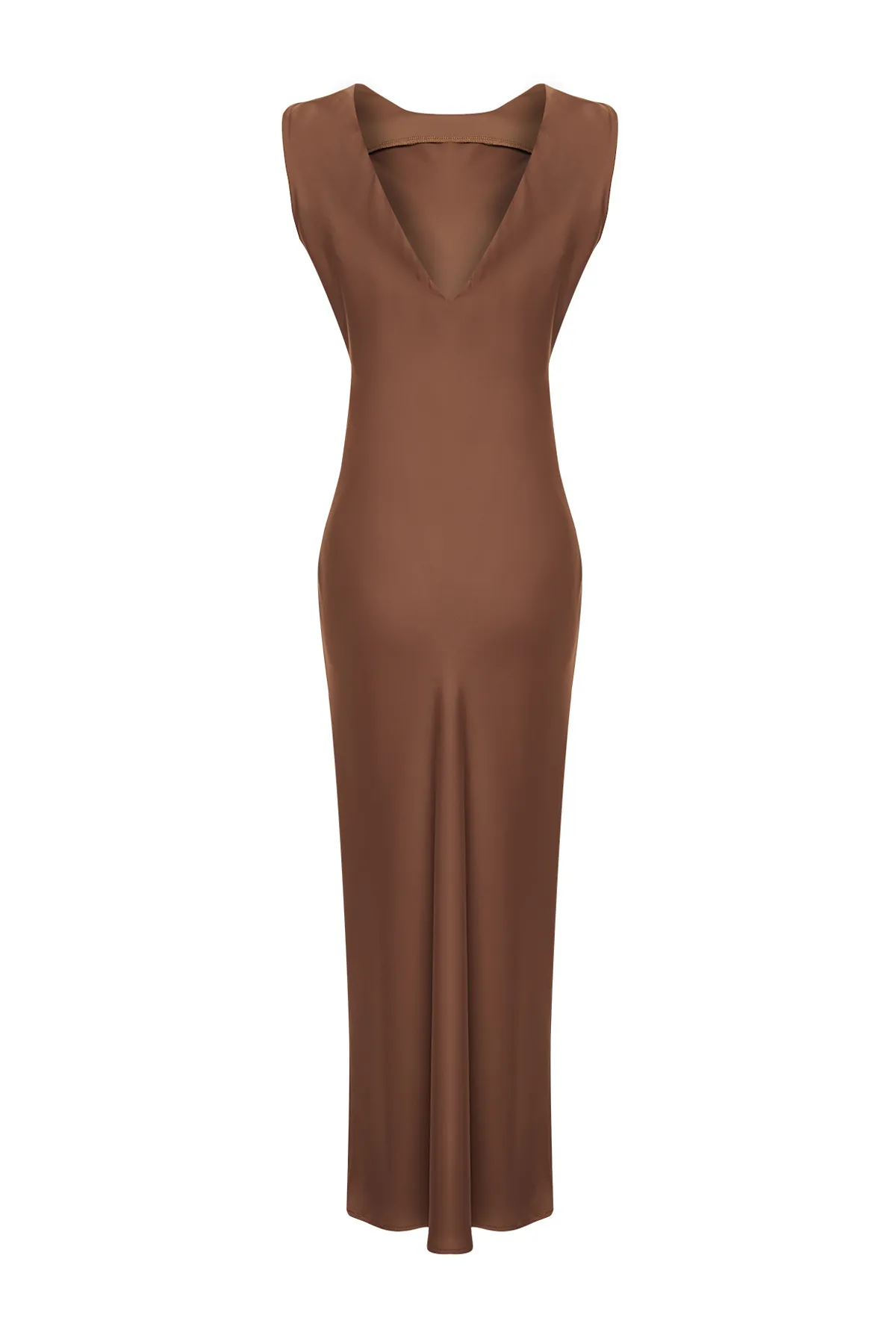 Trendyol Collection  Braunes Maxikleid aus gewebtem Satin mit Rückendetail TWOSS24EL00070