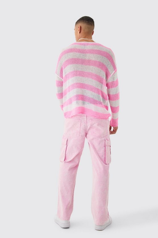 Lockere Cord-Cargohose mit Acid-Waschung