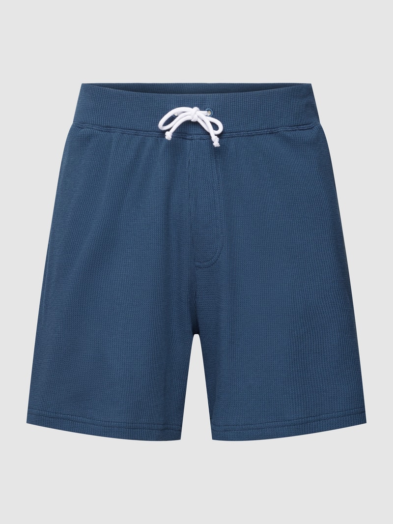 Pyjama-Shorts mit Strukturmuster Modell 'Waffle' in dunkelblau