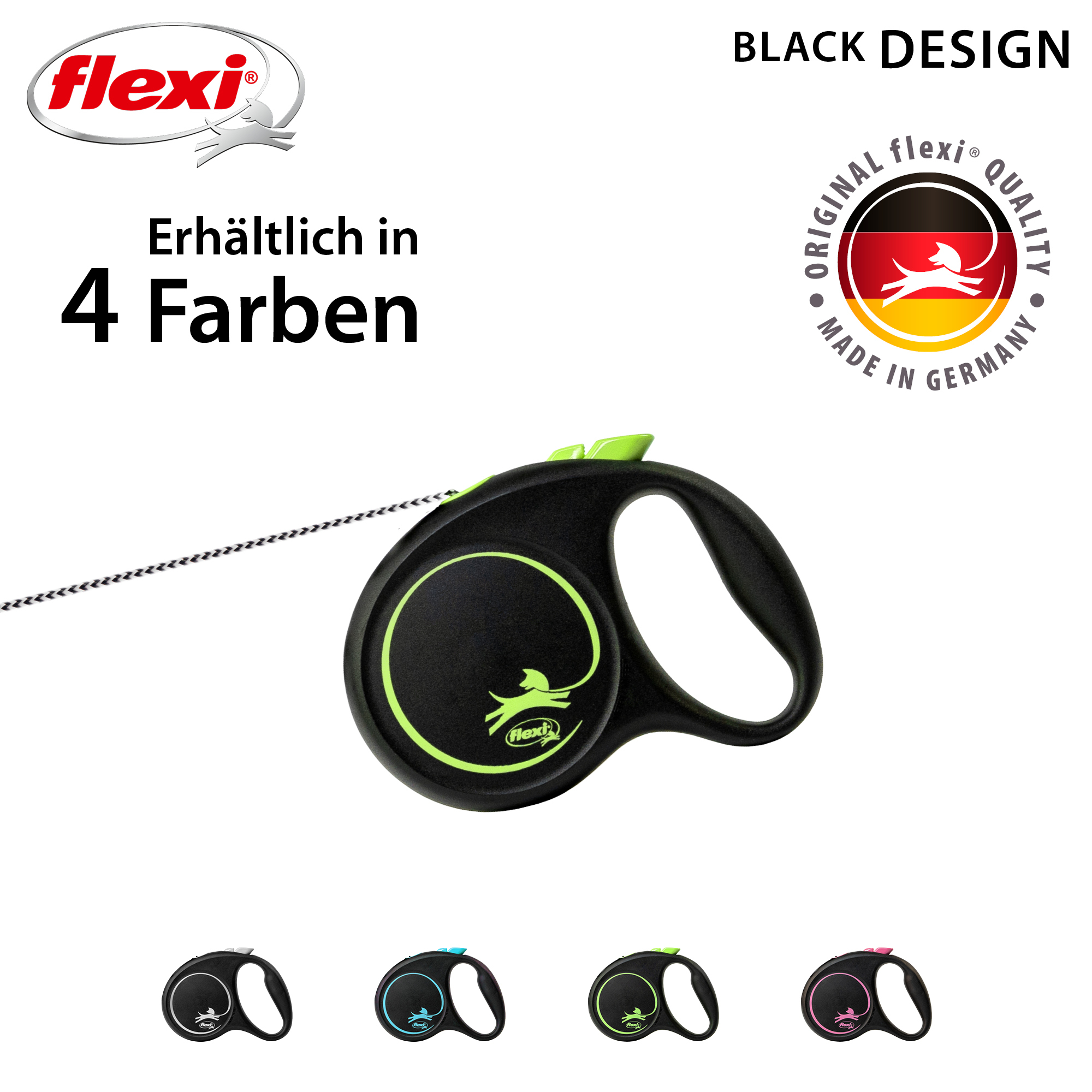 Flexi Hundeleinen Flexi Black Design Seil grün XS, 3 m, 8 kg